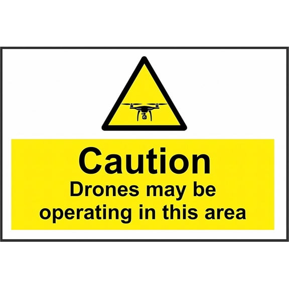 Caution Drones May Be Operating in This Area Safety Tin Sign 12 x 8 Inches - Warning Security Sign, Indoor Outdoor Street Decor, Park, Construction, Drone Zone