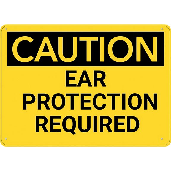 Caution Ear Protection Required Sign 12 x 8 Inches - UV Printed Rust-Free Aluminum, Yard Sign for Home, Business, Driveway Alert, Factory, High Noise Area