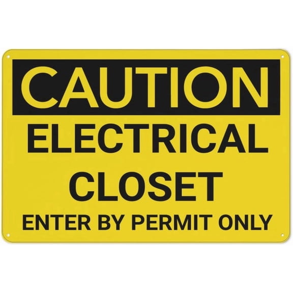 Caution Electrical Closet Enter By Permit Only Rustic Metal Tin Sign 8"x12" - Home Outdoor Art Wall Decorations for Cafe Bar Kitchen, Electrical Closet Permit Sign
