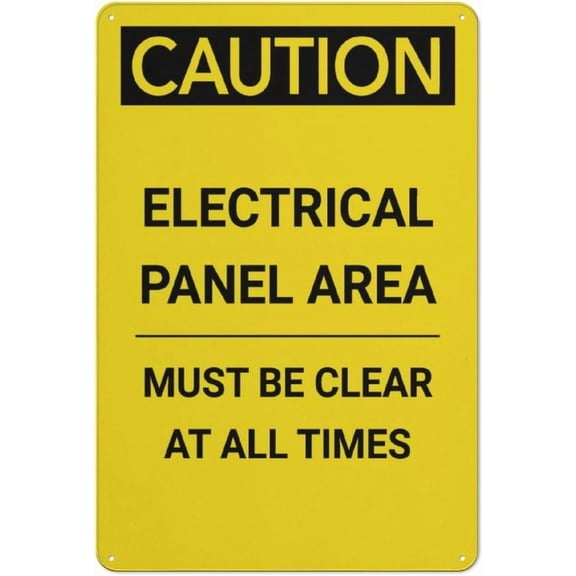 Caution Electrical Panel Area Must Be Clear At All Times Sign 8"x12" Rust Free Aluminum - Weather Resistant Durable, Indoor Outdoor Electrical Panel Sign