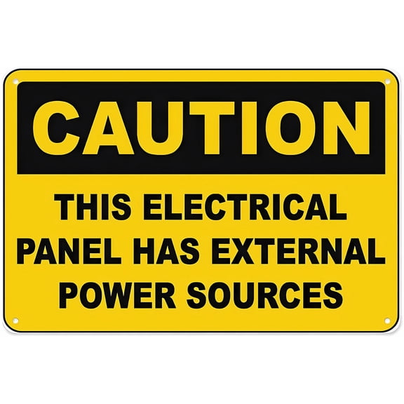 Caution Electrical Panel Has External Power Sources Sign, 8"x12" Aluminum Tin Warning Sign, Electrical Safety Sign for Home Outdoor Garden