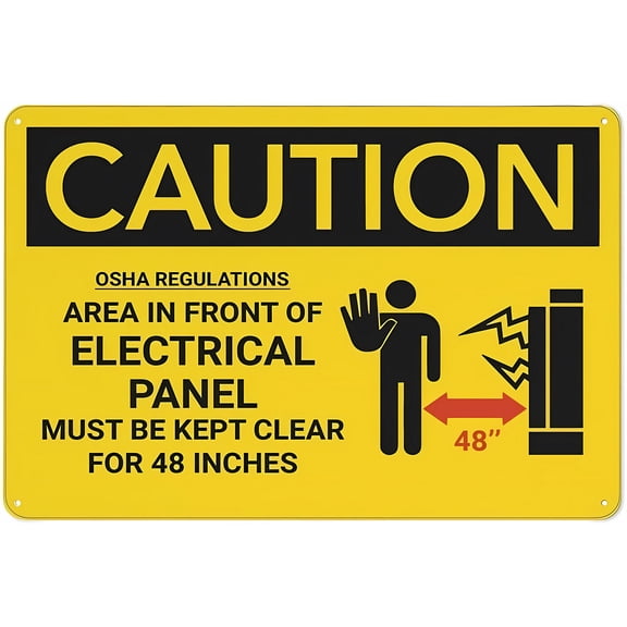 Caution Electrical Panel Keep Clear Graphic Sign - 12×8 Inches, Rustic Metal Tin Sign, Home Outdoor Cafe Bar Kitchen Wall Art