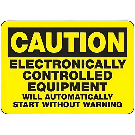 Caution Electronically Controlled Equipment Auto-Start Sign - 12×8 Inches, OSHA-Compliant Metal Tin Sign, Machine Safety & Compliance Decor