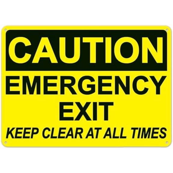 Caution Emergency Exit Keep Clear Sign Safety Signs Metal Safety Sign NO.28342 Metal Safety Tin Sign 8x12 Inch - Clear Warning for Home & Business Use For Home Wall Art Decor Metal Tin Sign