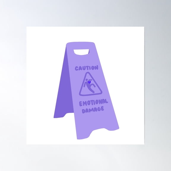 Caution Emotional Damage (Purple) Poster Wall Art, Modern Wall Decor, 24x24 UNFRAMED