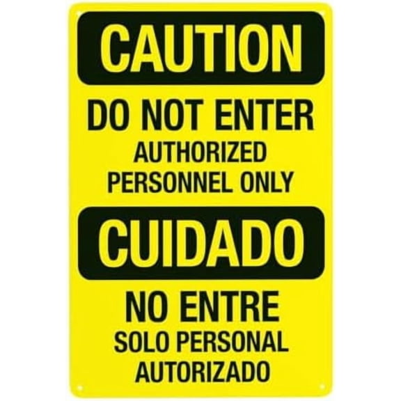 Caution Do Not Enter Authorized Personnel Only Bilingual Warning Sign, Do Not Enter Security Metal Signs for Business Home Yard Garage Street Wall Safety Caution Custom Decor 8 x 12 Inch