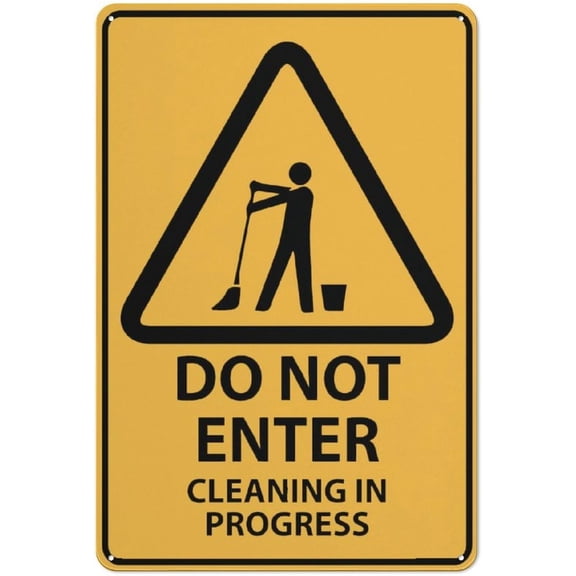 Caution Do Not Enter Cleaning In Progress Sign Metal Signs 8"x12" Rust Free Aluminum UV Ink Printing, Durable Weatherproof Outdoor For Home, Cleaning Entry Ban Marker