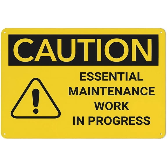 Caution Essential Maintenance Work in Progress Sign, 8"x12" Rustproof Aluminum Metal Sign, Multicolor Maintenance Alert Sign