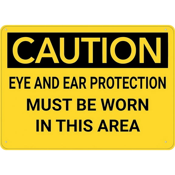 Caution Eye and Ear Protection Required Area Sign 12 x 8 Inches - Rust-Free Aluminum, UV Ink Printing, Suitable for Indoor Outdoor Factory, Construction Area