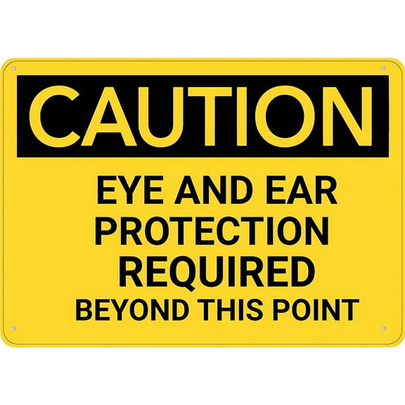 Caution Eye And Ear Protection Required Beyond This Point Sign For Home, 8"x12" Rust-Free Aluminum Sign, UV Ink Printed Weatherproof Outdoor Sign (7-Year Durability)