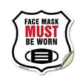 thumbnail image 1 of Caution Face Mask Must Be Worn (5 Pack) 6 inch X 6 inch Shield Shaped Heavy Duty 3.2 mil Vinyl Decals Weather Resistant Made in the USA, 1 of 5