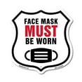 thumbnail image 1 of Caution Face Mask Must Be Worn 6 inch X 6 inch Shield Shaped Commercial Grade Plastic Sign Weather Resistant Made in the USA, 1 of 6