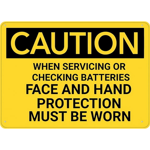 Caution Face Shield Hand Protection Required Batteries Warning Tin Sign 12 x 8 Inches - Indoor Outdoor Wall Decor for Home Kitchen, Farm, Garden, Garage, Battery Handling Area
