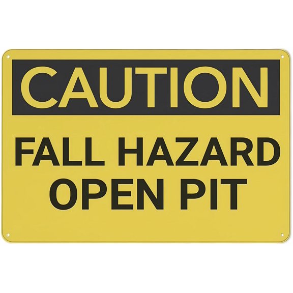 Caution Fall Hazard Open Pit Sign - 8"x12" Retro Vintage Wall Decor Plaque for Home Bar Pub Kitchen Restaurant