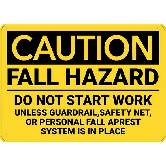 Caution Fall Hazard No Work Without Protection Yard Sign 12 x 8 Inches - Premium Aluminum, Sun-Proof, Rust-Free, Construction, Roof Work, High Area Safety Requirement