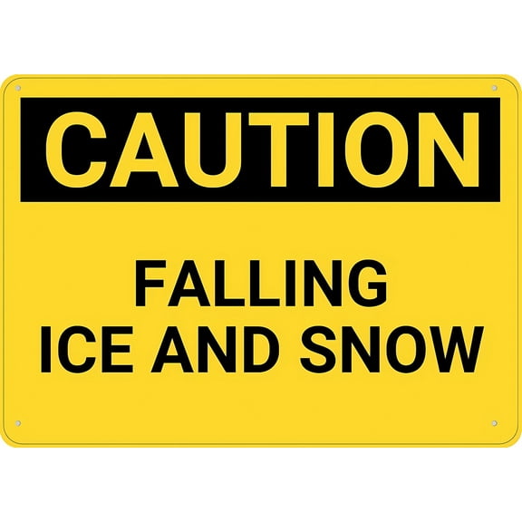 Caution Falling Ice and Snow Metal Aluminum Sign 12 x 8 Inches - Pre-Drilled Holes for Easy Mounting, Indoor Outdoor Use for Fence, Door, Gate, Building, Winter Safety