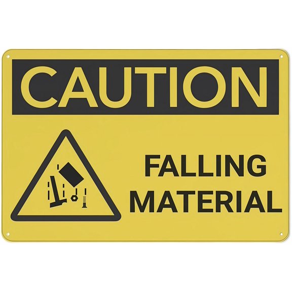Caution Falling Material with Graphic Sign - 8"x12" Aluminum Metal Tin Safety Restriction Alert Warning Notice Plate