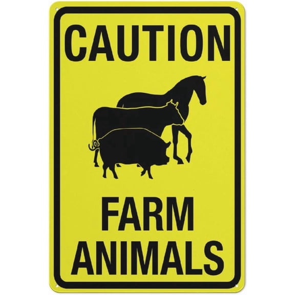 Caution Farm Animals Bright Yellow Outdoor Safe Sign - 8"x12", UV Protected, Weatherproof - Farm, Rural Road, Ranch, Livestock Area Alert