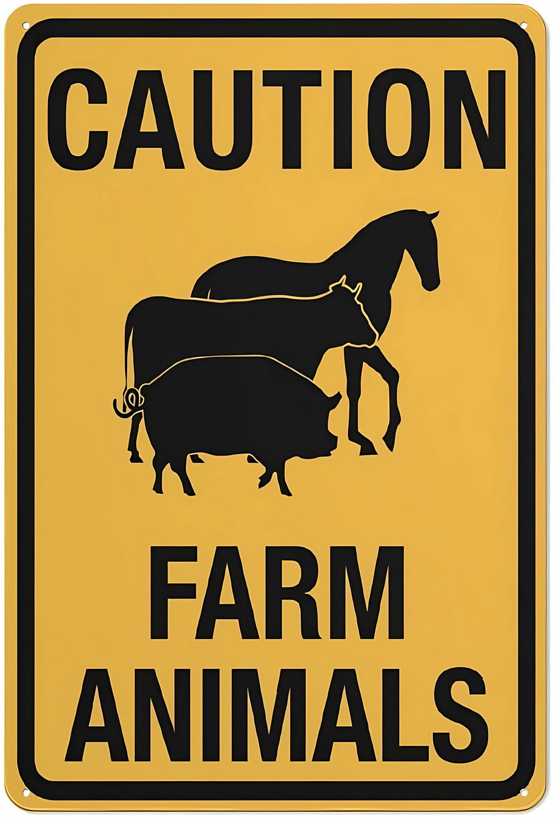 Caution Farm Animals Reflective Aluminum Sign 12 x 8 Inches - UV ...