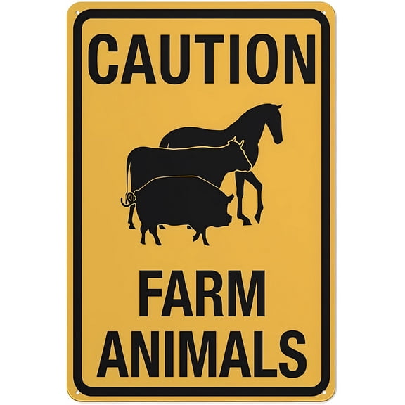 Caution Farm Animals Reflective Aluminum Sign 12 x 8 Inches - UV Protected, Waterproof, Weatherproof, Fade Resistant, 4 Pre-Drilled Holes, Farm, Ranch, Rural Road Use