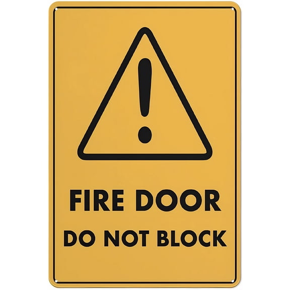 Caution Fire Door Do Not Block Reflective Aluminum Warning Sign 12 x 8 Inches - with Symbol, Weatherproof Signage for Indoor Outdoor Building, Fire Safety Area