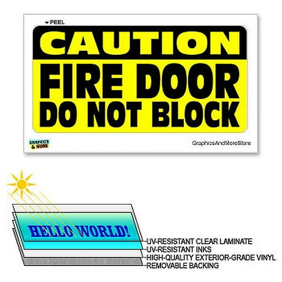 Caution Fire Door Do Not Block - 12 in x 6 in - Laminated Sign Window Business Sticker