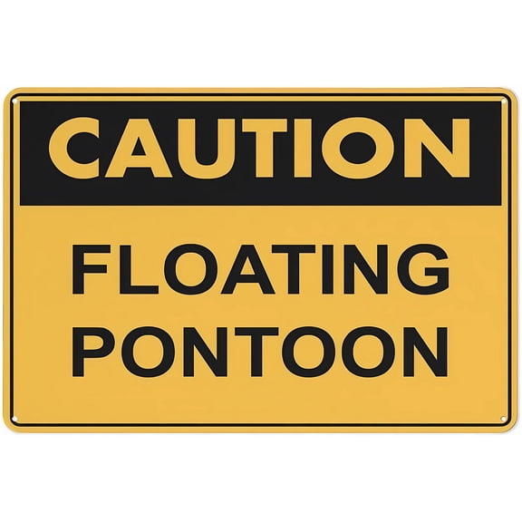 Caution Floating Pontoon Sign 12 x 8 Inches - Grade Reflective Rust-Free Aluminum, Weather/Waterproof, Easy to Mount, Marina, Lake, Waterfront Area Use