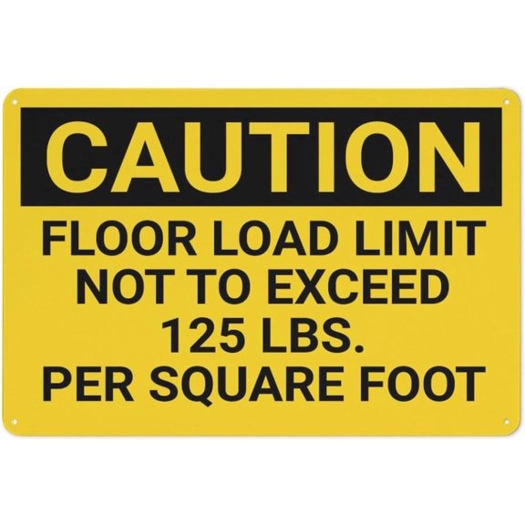 Caution Floor Load Limit 125 Lbs Sign for Business 8"x12" Rust Free Aluminum - UV Printed with 4 Pre-Drilled Holes, Durable Weatherproof, Floor Load 125 Lbs Sign