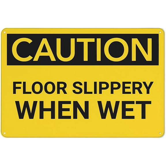 Caution Floor Slippery When Wet Sign - 8"x12" Rust Free Aluminum Metal Sign, Weather Resistant Durable Easy to Mount