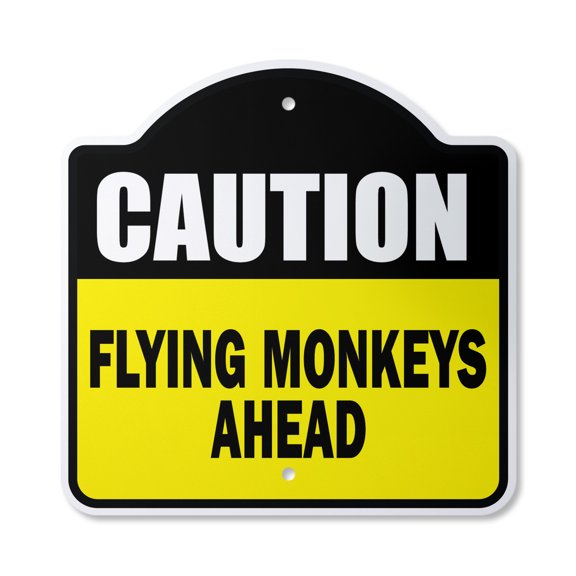 Caution Flying Monkeys Ahead 10” x 10” Sign | Indoor/Outdoor Plastic | SignMission Designer Animal Parking Novelty Gift Funny Joke Gag Road Garage