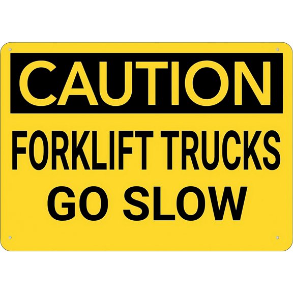 Caution Forklift Trucks Go Slow Metal Sign 12 x 8 Inches - Rust-Free Aluminum, UV Ink Printing, Durable Weatherproof Outdoor Use for Home, Warehouse, Factory