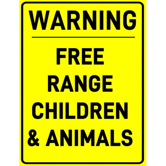 Caution Free Range Children & Animals Sign, Drive Slowly Aluminum Plaque, Slow Metal plaque for Outdoor, Funny Animal Signs Pet Traffic Safety Outdoor Sign for Yards 5x8 Inch