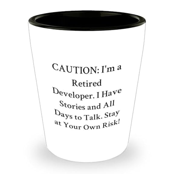 Caution: Funny Developer Gifts - Stay At Your Own Risk 1.5oz Shot Glass for Birthday - Unique Gifts for Developers from Code Warrior to Coder
