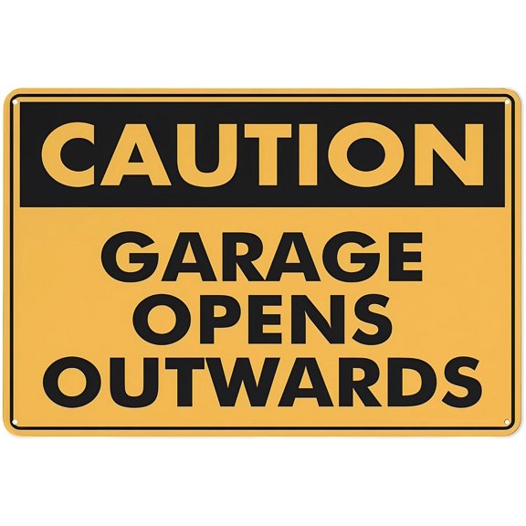Caution Garage Opens Outwards Reflective Aluminum Warning Sign 12 x 8 Inches - with Symbol, Weatherproof Signage for Indoor Outdoor Home, Business, Garage Use