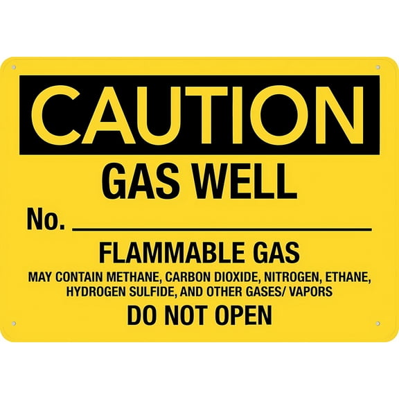Caution Gas Well No Flammable Gas Do Not Open Sign 12 x 8 Inches - Rust-Free Aluminum UV Printed, 4 Pre-Drilled Holes, Durable Weatherproof Business, Energy Facility Use