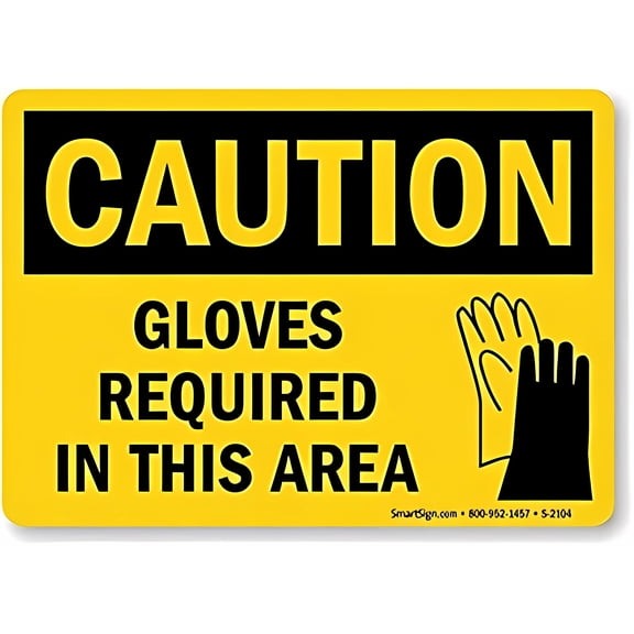 Caution Gloves Must Be Worn in This Area - 8"x12" Tin Metal Safety Sign, Novelty Wall Decor for Workshop, Lab