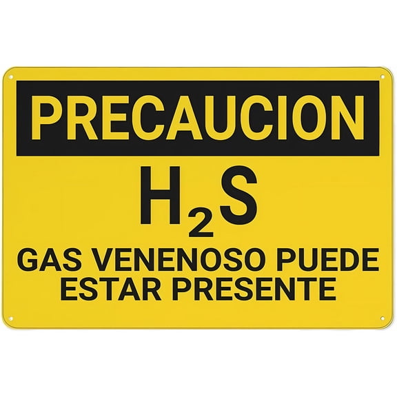 Caution H2S Poisonous Gas May Be Present Spanish Sign, 8"x12" Tin Wall Decor, Great for Garden and Yard Safety Alert