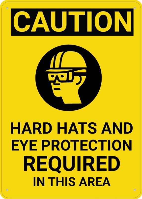 Caution Hard Hat Eye Protection Required Vertical With Graphic Sign 8 X