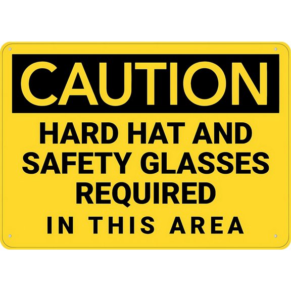 Caution Hard Hat Safety Glasses Required In This Area Sign For House, 8"x12" Premium Aluminum Yard Sign, Sun-Proof Rust-Free PPE Sign
