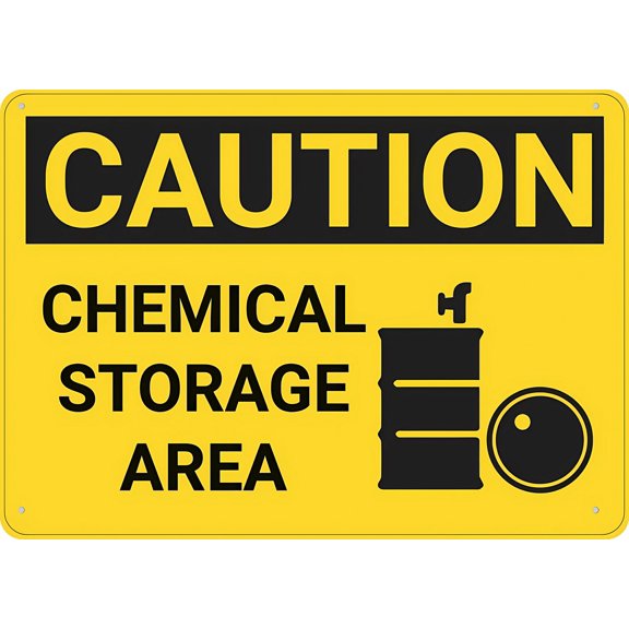 Caution Hazard Chemical Storage Area Metal Aluminum Sign 8"x12" - Weather Resistant Weatherproof, Indoor Outdoor Chemical Storage Sign