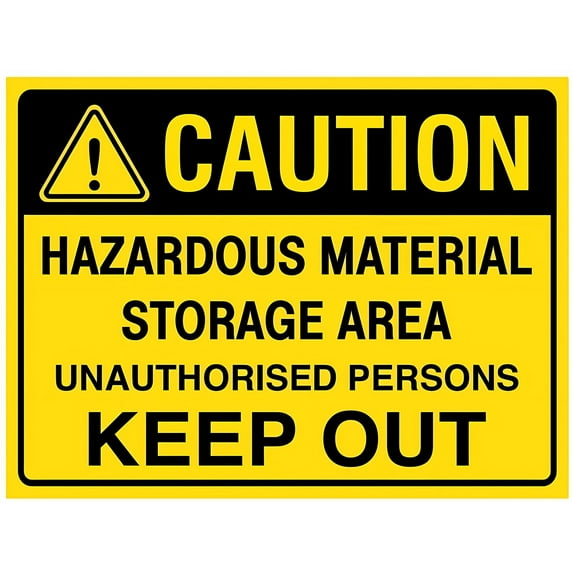Caution Hazardous Material Storage No Unauthorized Sign - 12×8 Inches, Metal Tin Warning Sign, Industrial & Commercial Series Workplace Decor
