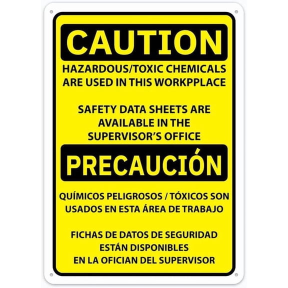 Caution Hazardous Toxic Chemicals Are Use Bilingual Sign Rustic Metal Tin Sign Home Outdoor Art Wall Decorations For Cafe Bar Kitchen 12X8Inch