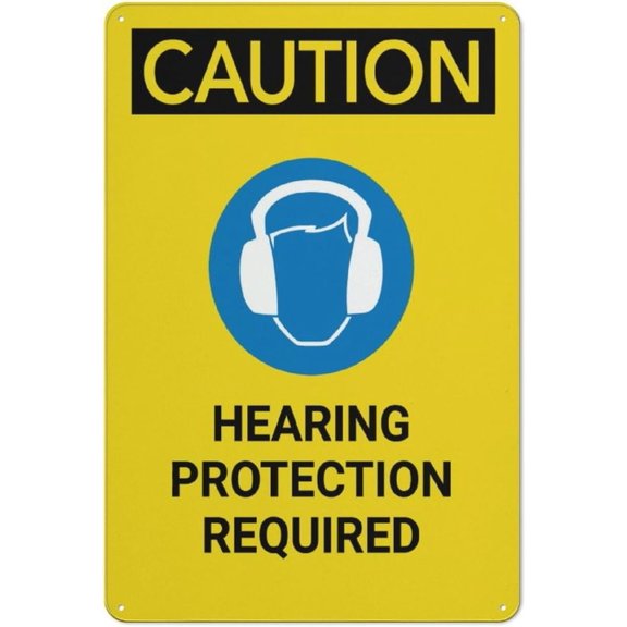 Caution Hearing Protection Required With Graphic Tin Sign 8"x12" - Great Wall Decor for Garden Yard, Hearing Protection Graphic Sign
