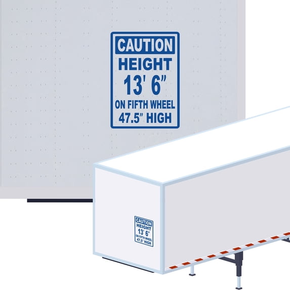 Caution Height 13'6" On Fifth Wheel 47.5" High Vinyl Decal Sticker - High Trailer Sign Truck Safety Decal for Dry Van and Reefer Trailers Caution Clearance Height Sign (7" x 11", Blue)