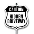 thumbnail image 1 of Caution Hidden Driveway 12 inch X 12 inch Shield Shaped Commercial Grade Plastic Sign with Aluminum Mounting Stake Weather Resistant Made in the USA, 1 of 8