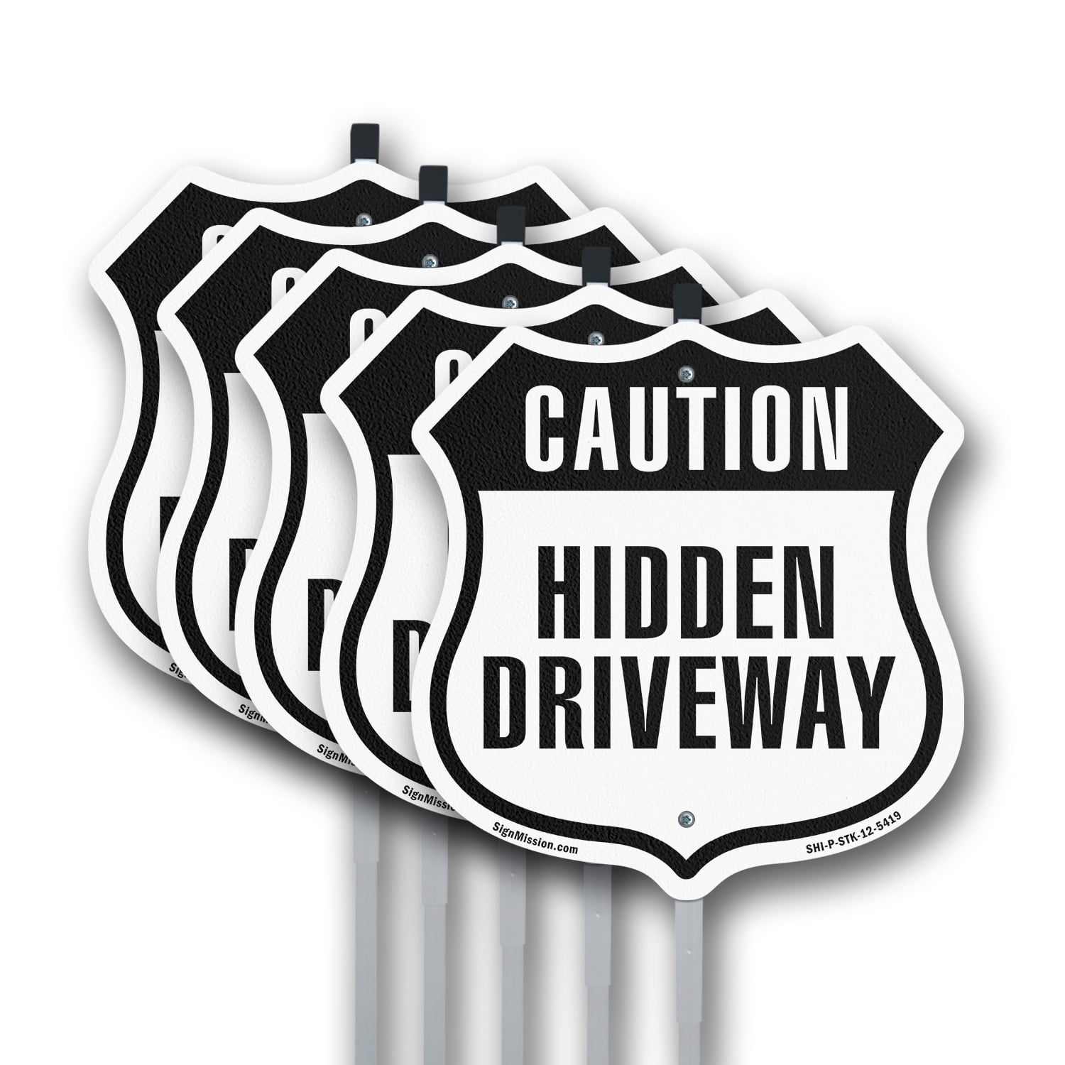 Caution Hidden Driveway (5 Pack) 12 inch X 12 inch Shield Shaped Rust ...