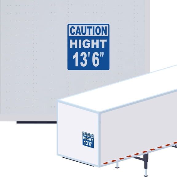 Caution High 13' 6" Vinyl Decal Sticker - Many Colors & Sizes - Height Trailer Sign Truck Safety Markings for Dry Van and Reefer Trailers Caution Clearance Height Sign Truck Decals (7" x 8", Blue)