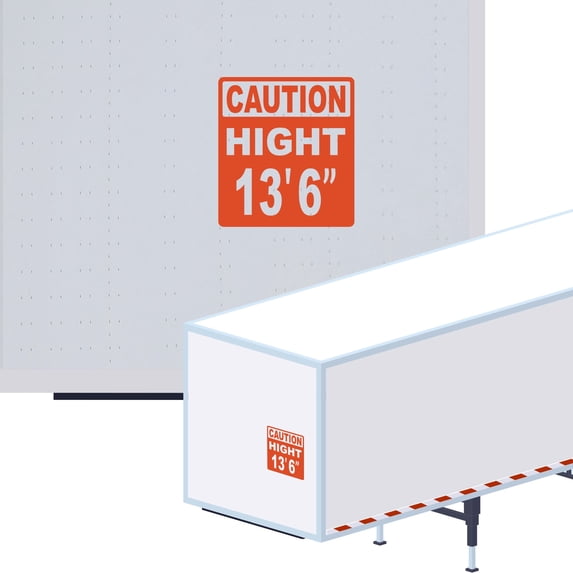 Caution High 13' 6" Vinyl Decal Sticker - Height Trailer Sign Truck Safety Markings for Dry Van and Reefer Trailers Caution Clearance Height Sign Truck Decals (10" x 11", Orange)