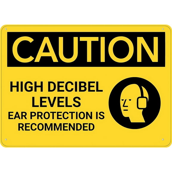 Caution High Decibel Levels Ear Protection Recommended Sign 12 x 8 Inches - UV Printed Aluminum, Weatherproof Security Sign, Fits Home, Business, Outdoor Indoor Factory