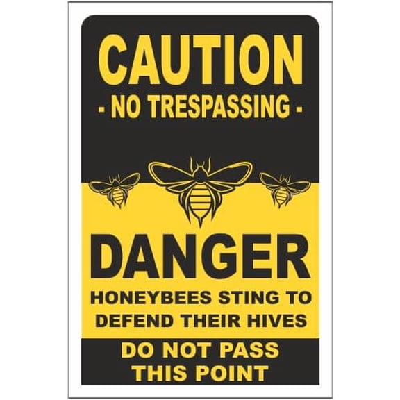 Caution Honey Bees Sign (B) - Bee Keeping Metal Sign 8x12 Inch for Security Use